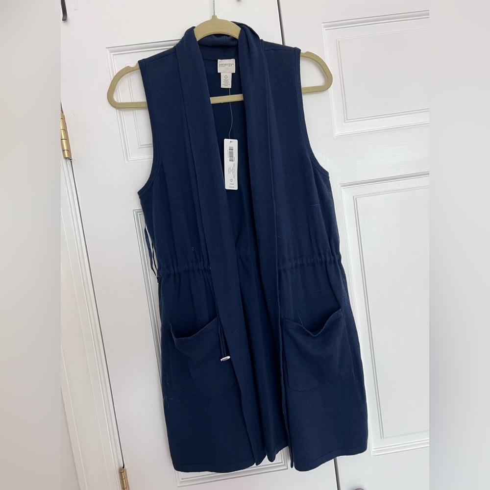 Chicos blue drawstring vest cotton cashmere chicos size 0 but fits up to 12